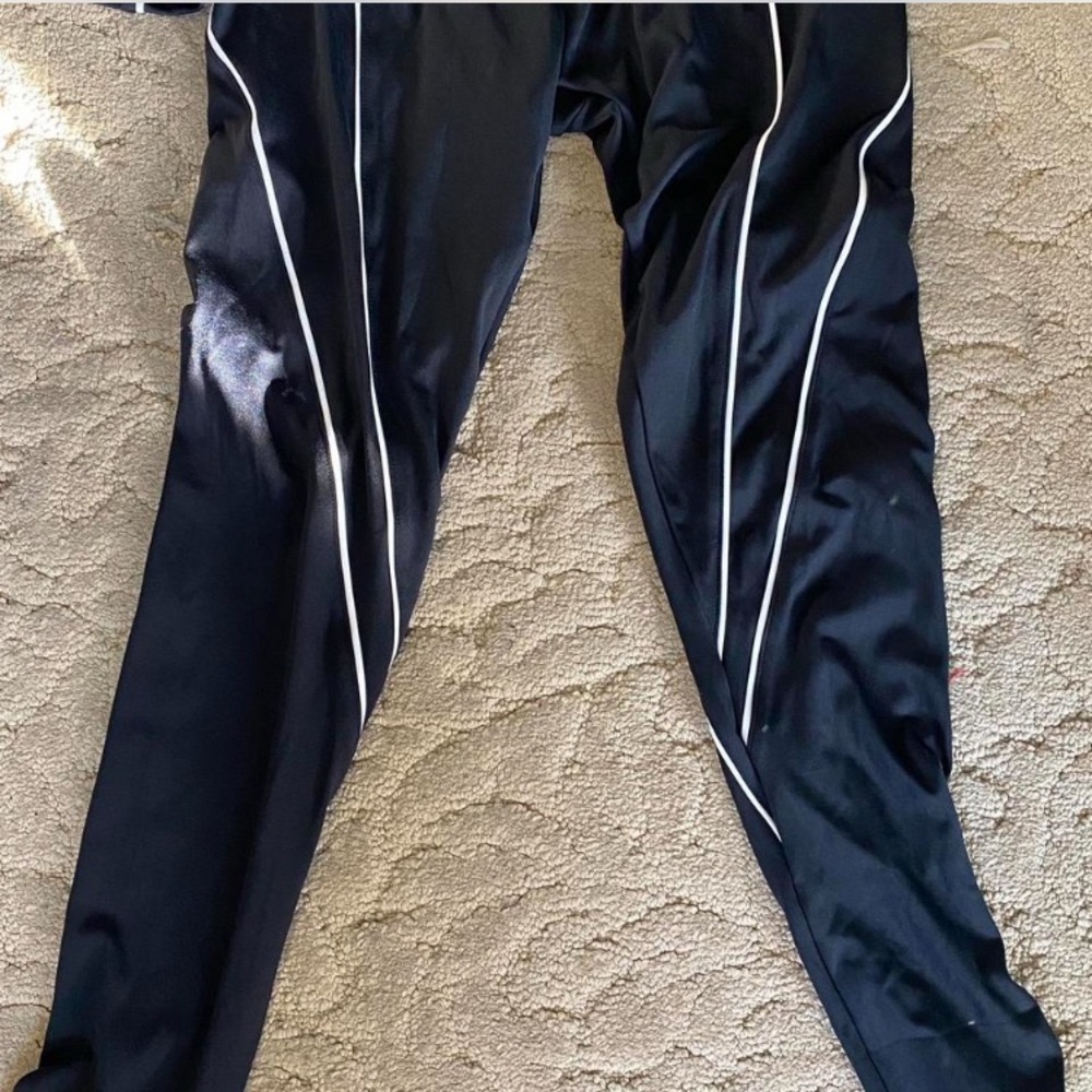 Black Track Jumpsuit with White Stripes